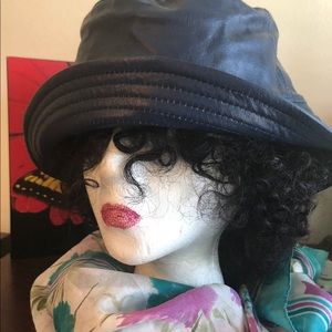 Vintage - Navy Blue 💯% Leather Hat NWOT❗️
